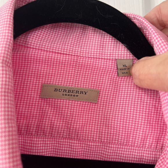 Burberry London Shirt Size XL Men Collared Long Sleeve Button Up Pink Plaid - Picture 3 of 9